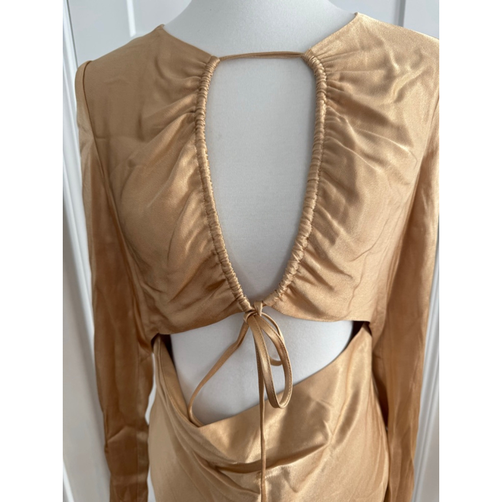 Women's SHONA JOY Long Sleeve Cut Out Midi Dress Gold Size 8